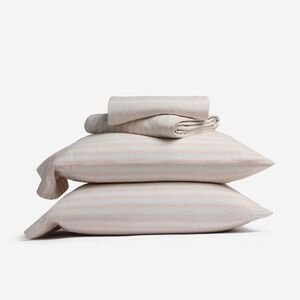 Open Box - Parachute - Queen Relaxed Linen Stripe Sheet Set Pe Petal & Parchment